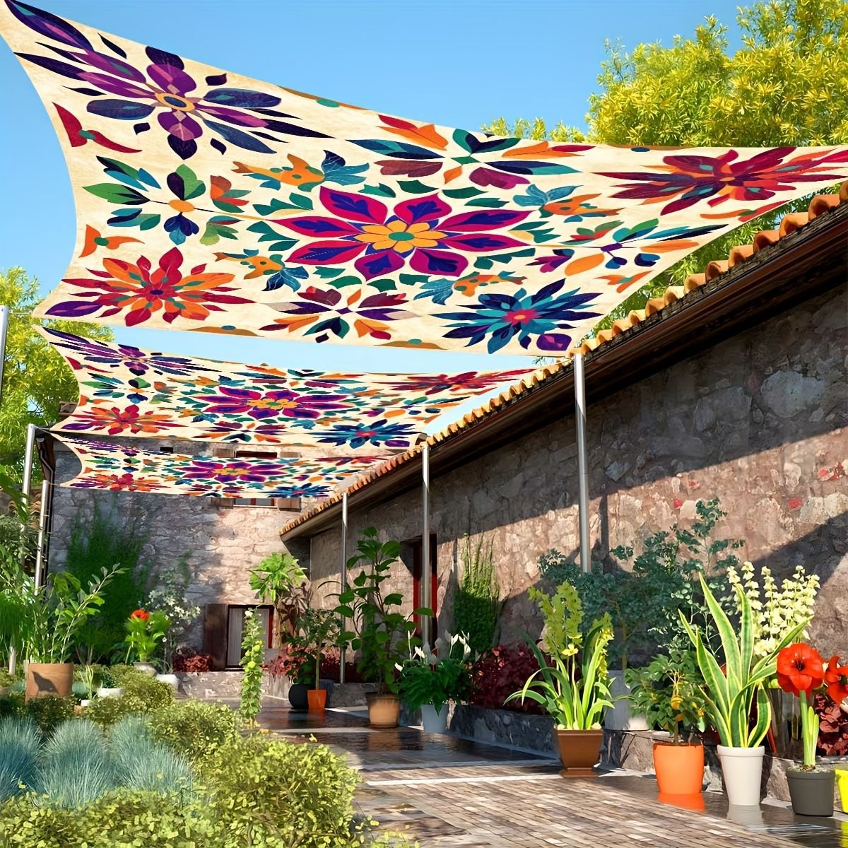 Outdoor Camping Tarp - 컬러 플라워 캠핑 차양 텐트 캠핑