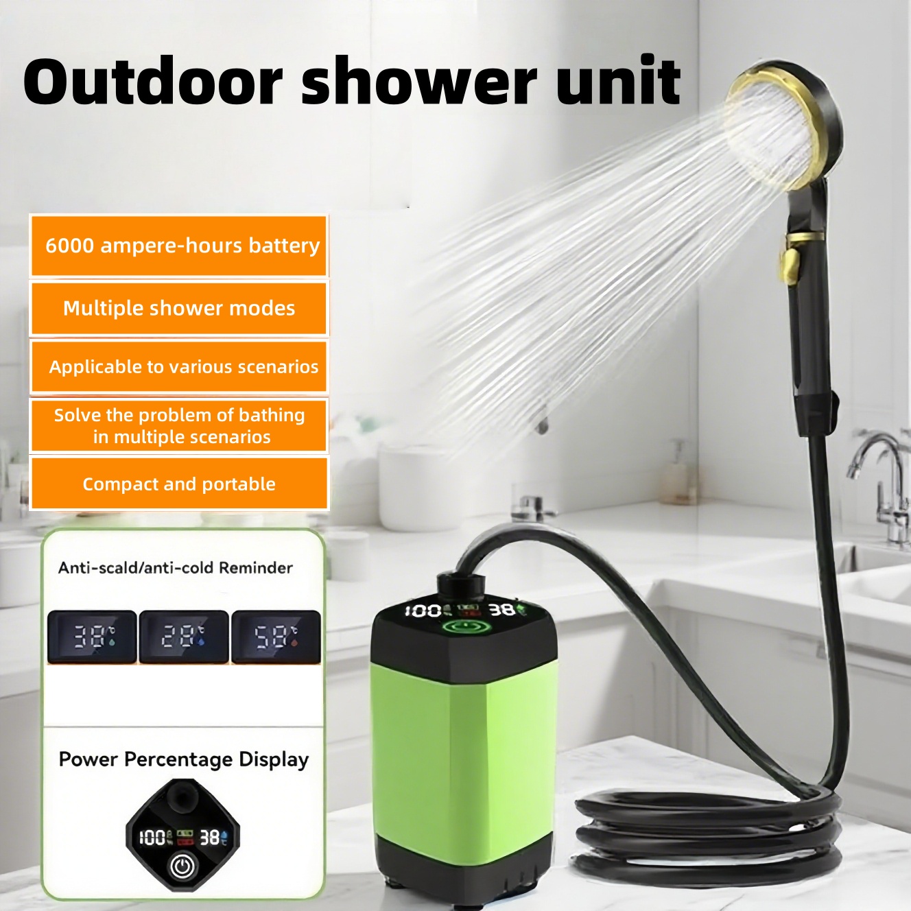 Battery Outdoor Camping - 휴대용 야외 전기 샤워기, 긴 배터리
