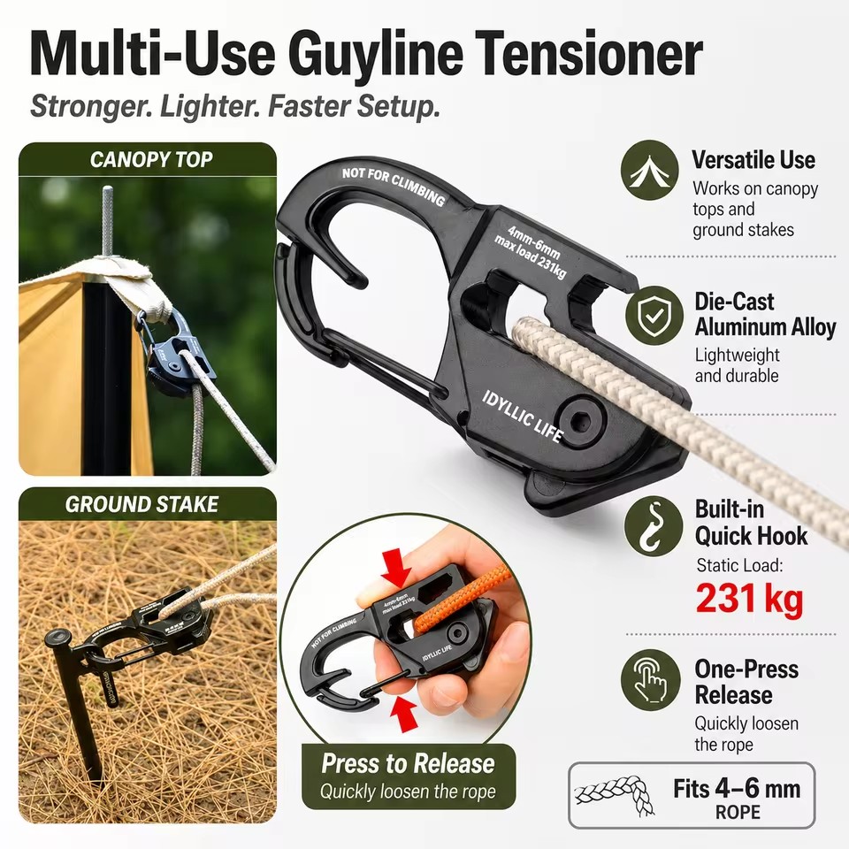 Outdoor Camping Extension Cord - 알루미늄 합금 텐트 로프 텐셔너 강력한