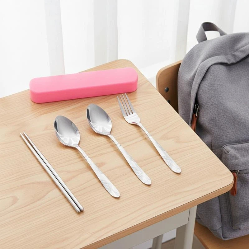 Outdoor Camping Meals - 안전한 케이스가 포함된 여행용 스테인리스 식기