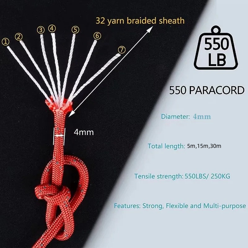 반사 Paracord 550 군사 7 가닥 로프 전술  - Outdoor Camping Extension Cord 리뷰 및 가격