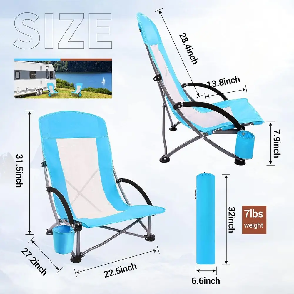 휴대용 2개 세트 블루 비치 의자 (높은 메쉬 등받이, - Outdoor Camping High Chair 리뷰 및 가격