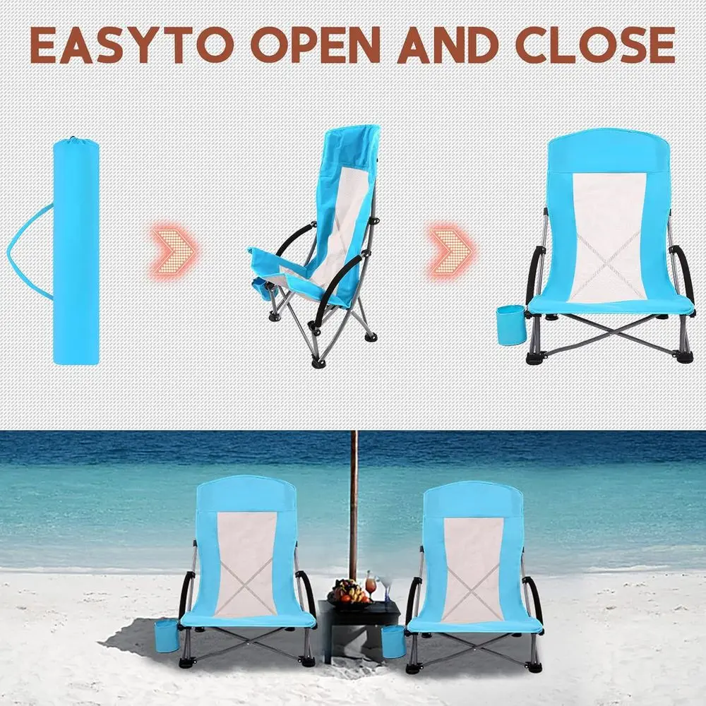 휴대용 2개 세트 블루 비치 의자 (높은 메쉬 등받이, - Outdoor Camping High Chair 리뷰 및 가격