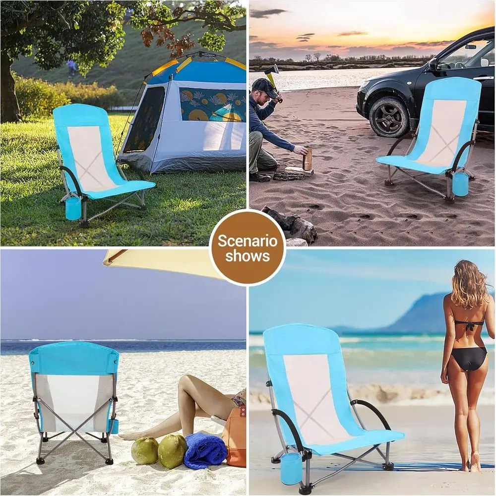 휴대용 2개 세트 블루 비치 의자 (높은 메쉬 등받이, - Outdoor Camping High Chair 리뷰 및 가격