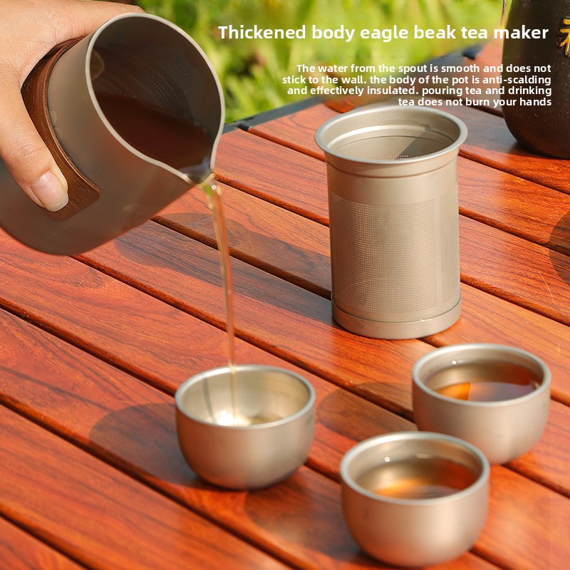 티타늄 도금 합금 찻주전자와 이중벽 컵이 포함된 휴대용 - Outdoor Camping Kettle 리뷰 및 가격
