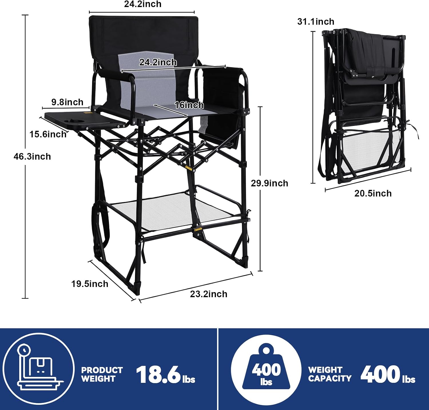 2팩 특대형 접이식 캠핑 감독 의자, 높은 좌석 접이식 - Outdoor Camping High Chair 리뷰 및 가격
