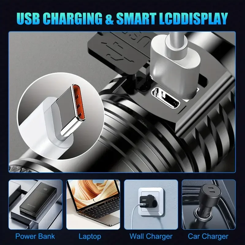 전술용 LED 손전등 2000LM USB 충전식 방수  - Battery Outdoor Camping 리뷰 및 가격