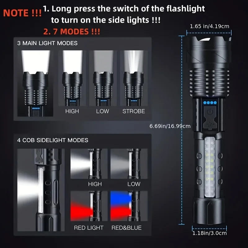 강력한 LED 손전등 배터리 표시등 USB 충전식 라이 - Battery Outdoor Camping 리뷰 및 가격